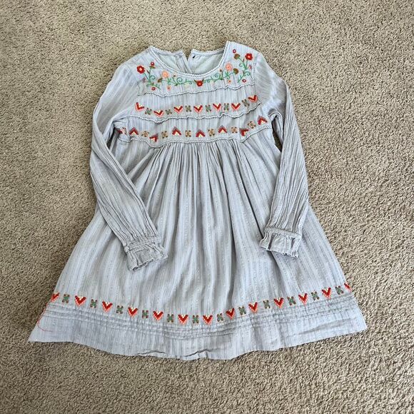 Peek Shiloh Floral Gray Embroidered Metallic Striped Long Sleeve Dress Girls 10 - Picture 4 of 16